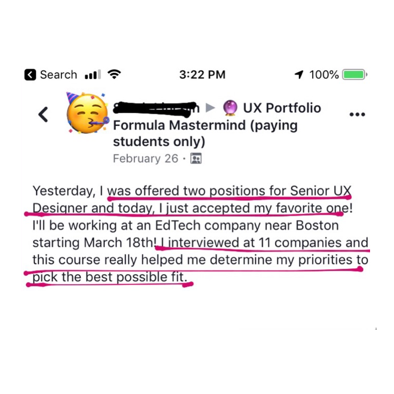 Senior UX Designer Hired after doing UX Portfolio Formula