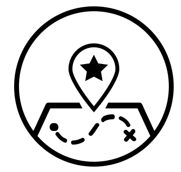Icon of a map with directional lines to a destination.
