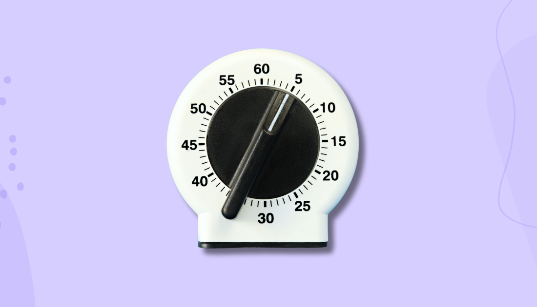 A white timer on a purple background.
